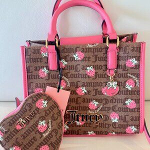 NWT JUICY COUTURE BERRY SWEET MINI BAG CROSSBODY SATCHEL & WALLET CHESTNUT PINK